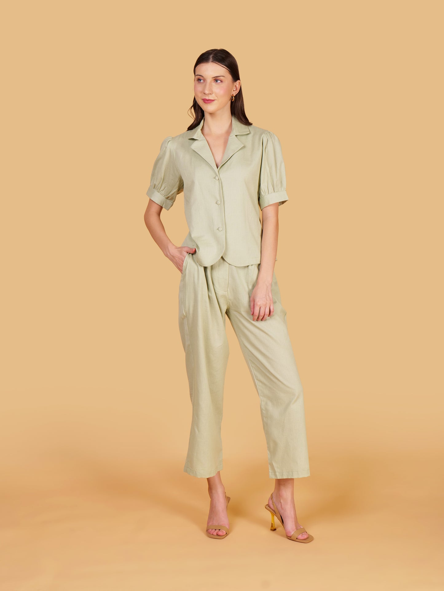 Pastel Green Pure Cotton Office Coord Set