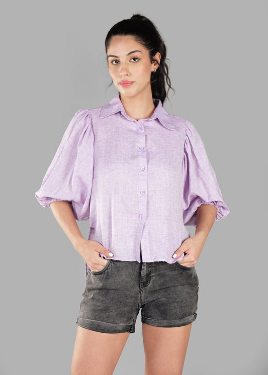 Purple Cotton Dobby Print Soft Curve Shirt
