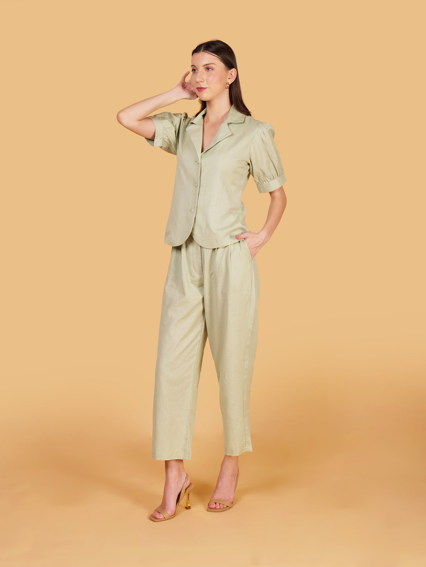 Pastel Green Pure Cotton Office Coord Set