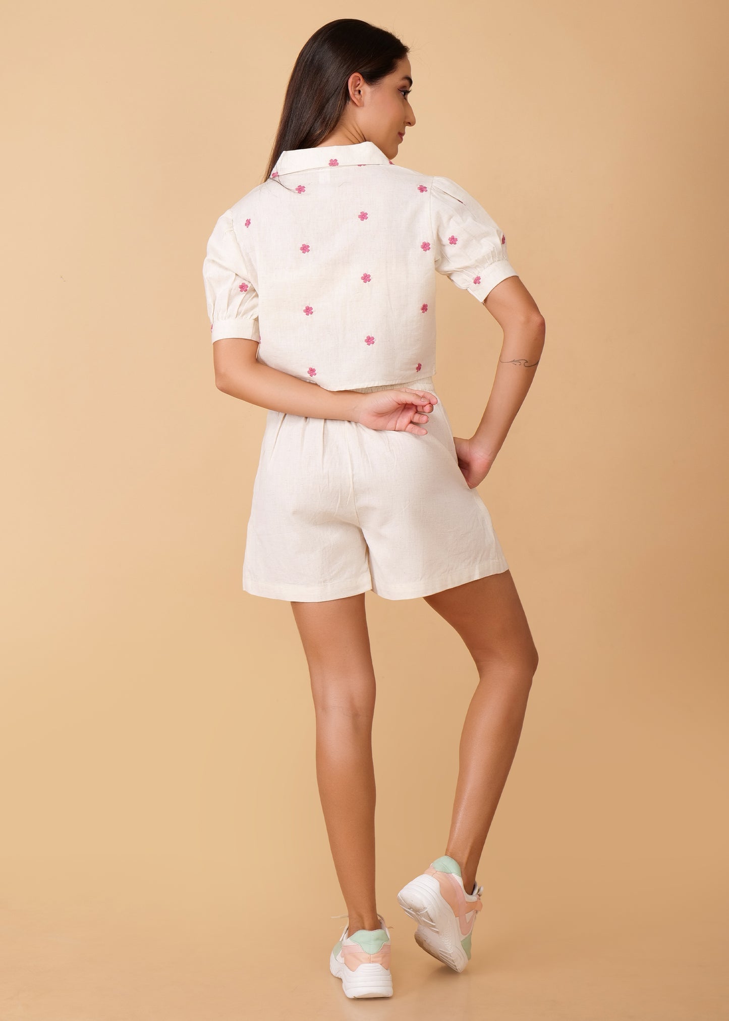 Off White Premium Embroidered Long Collar Coord Set