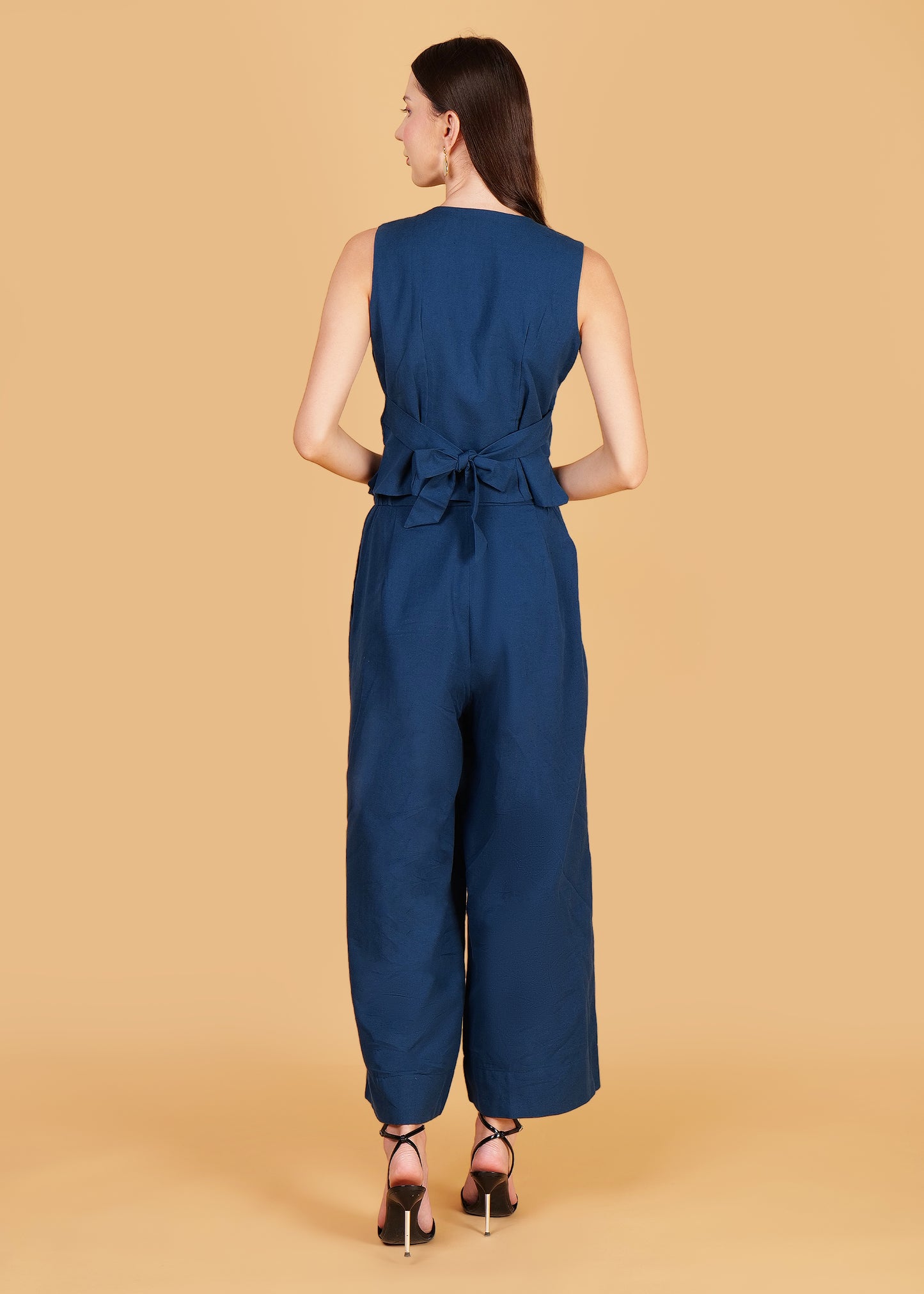 Blue Embroidered Cotton Waist Coat Coord Set