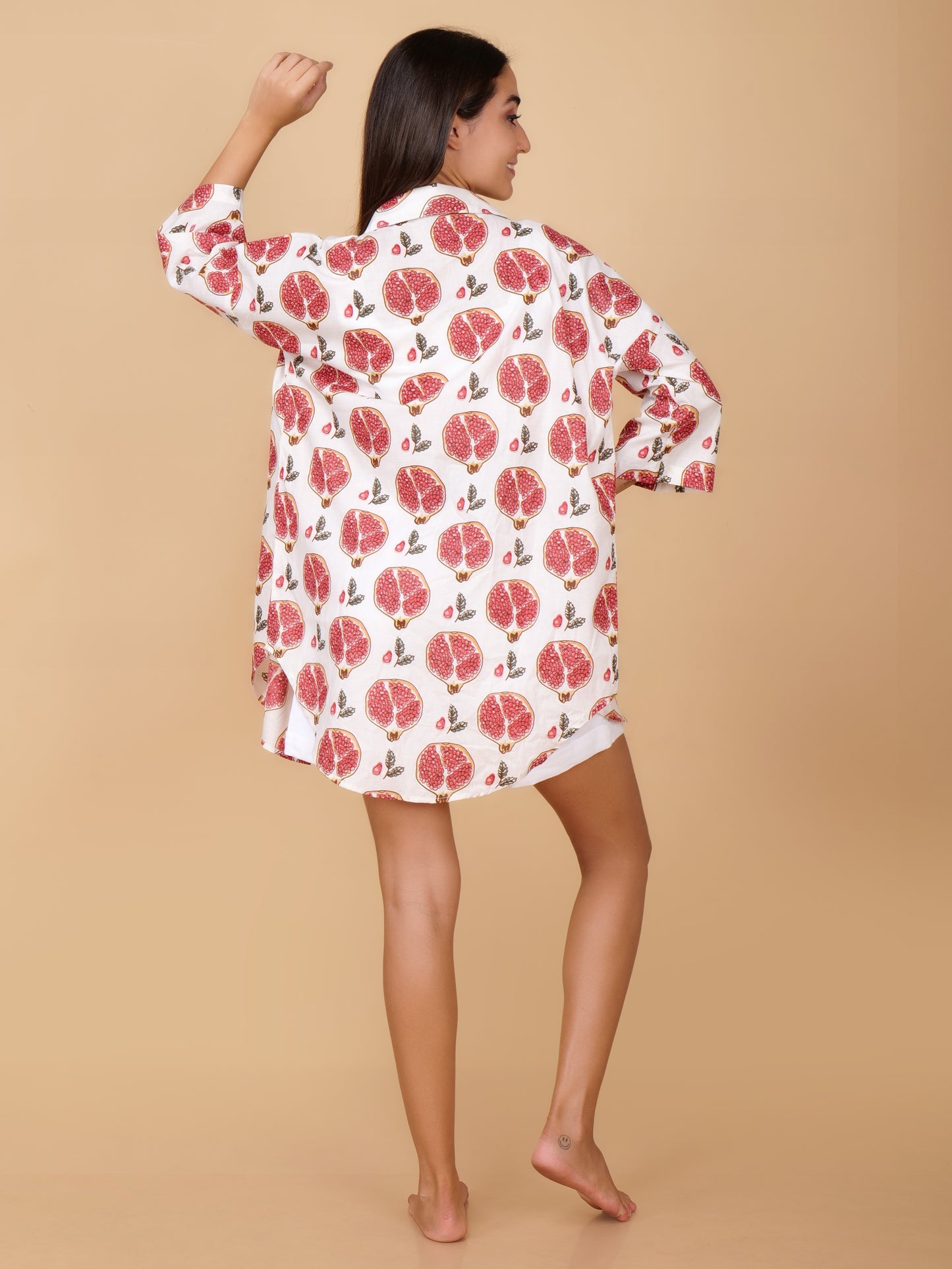White Pomegranate Print Pure Cotton Shirt