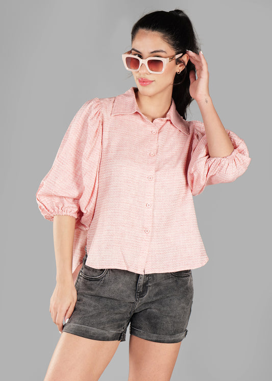 Light Orange Cotton Dobby Print Soft Curve Shirt