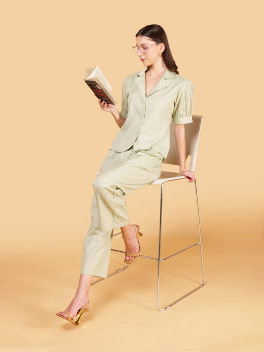 Pastel Green Pure Cotton Office Coord Set