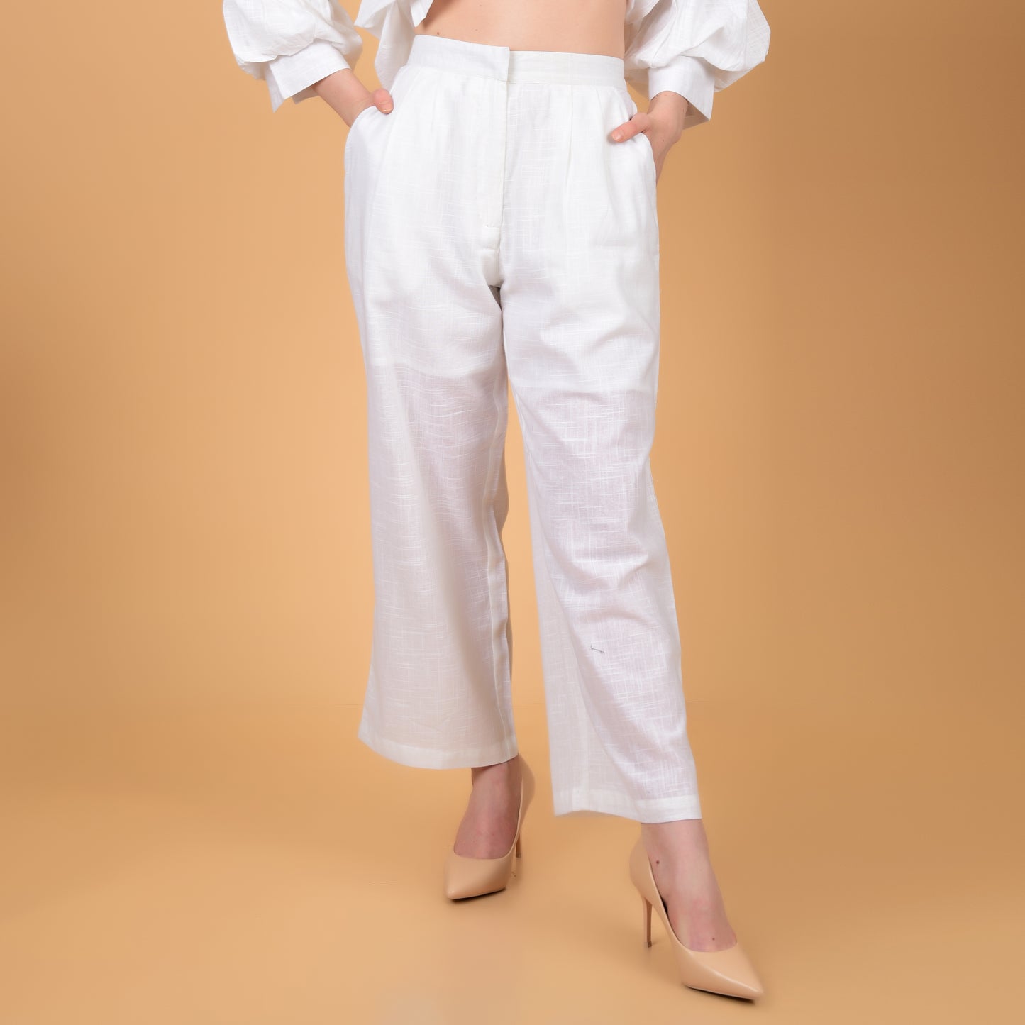 Long Shirt With Balloon Sleeve White Pure Cotton Coord Set