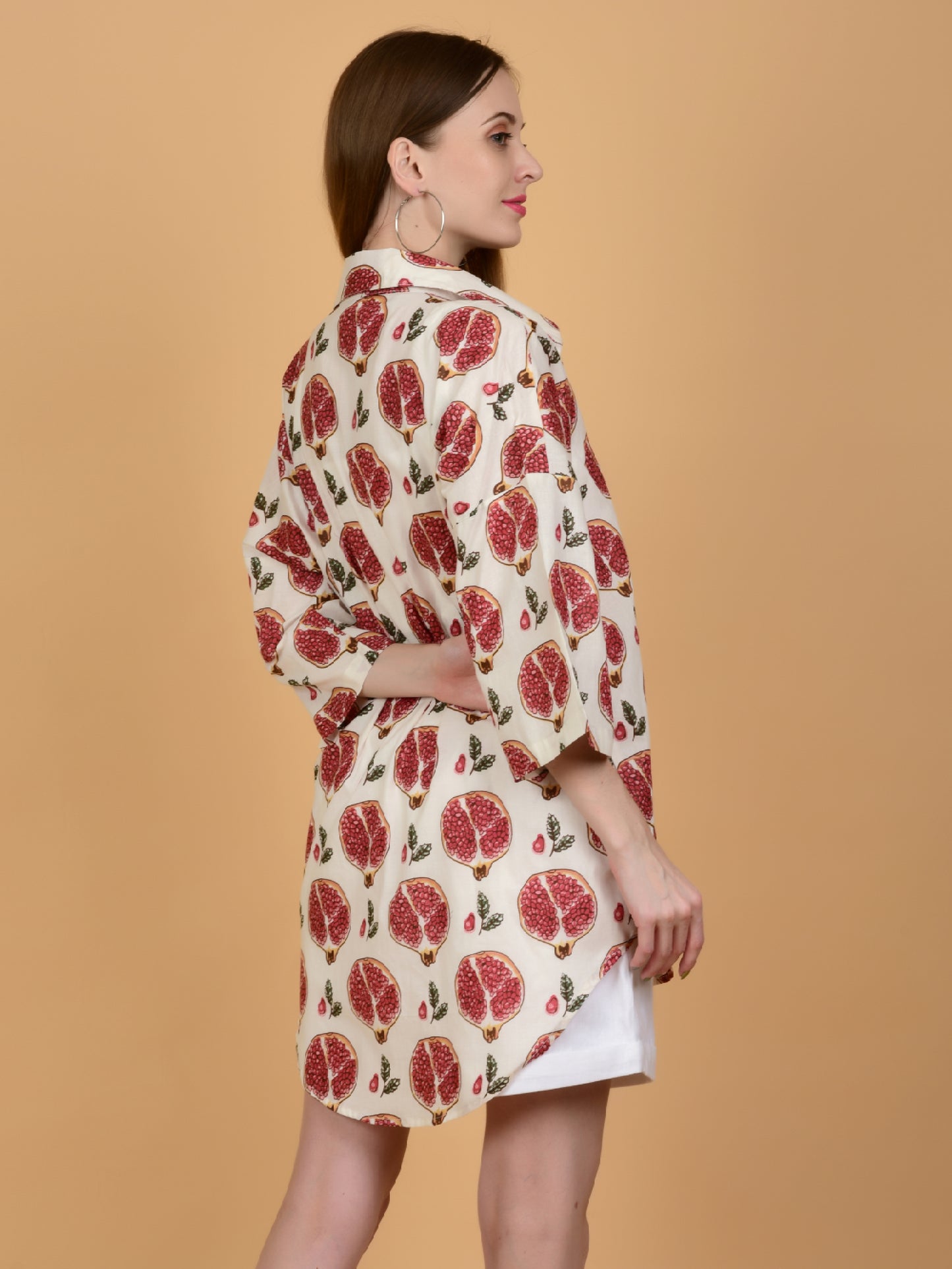 White Pomegranate Print Pure Cotton Shirt