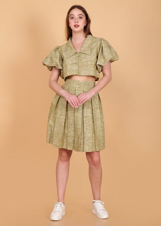 Khadi Cotton Light Green Skirt & Top Coord Set