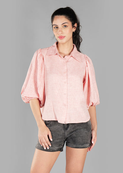 Light Orange Cotton Dobby Print Soft Curve Shirt