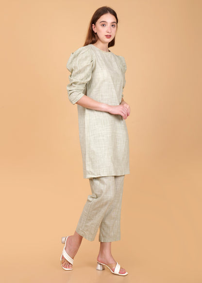 Khadi Cotton Green Kurta Coord Set