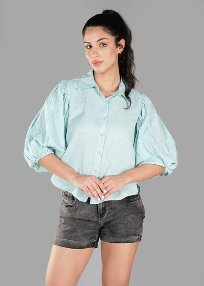 Light Sky Blue Cotton Dobby Print Soft Curve Shirt
