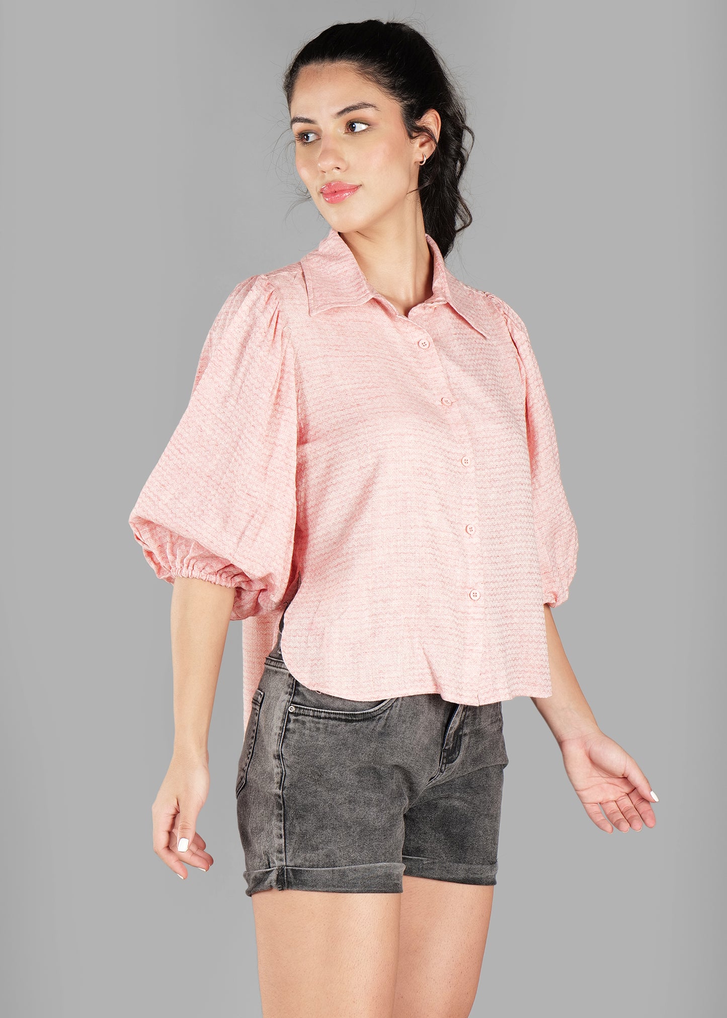 Light Orange Cotton Dobby Print Soft Curve Shirt