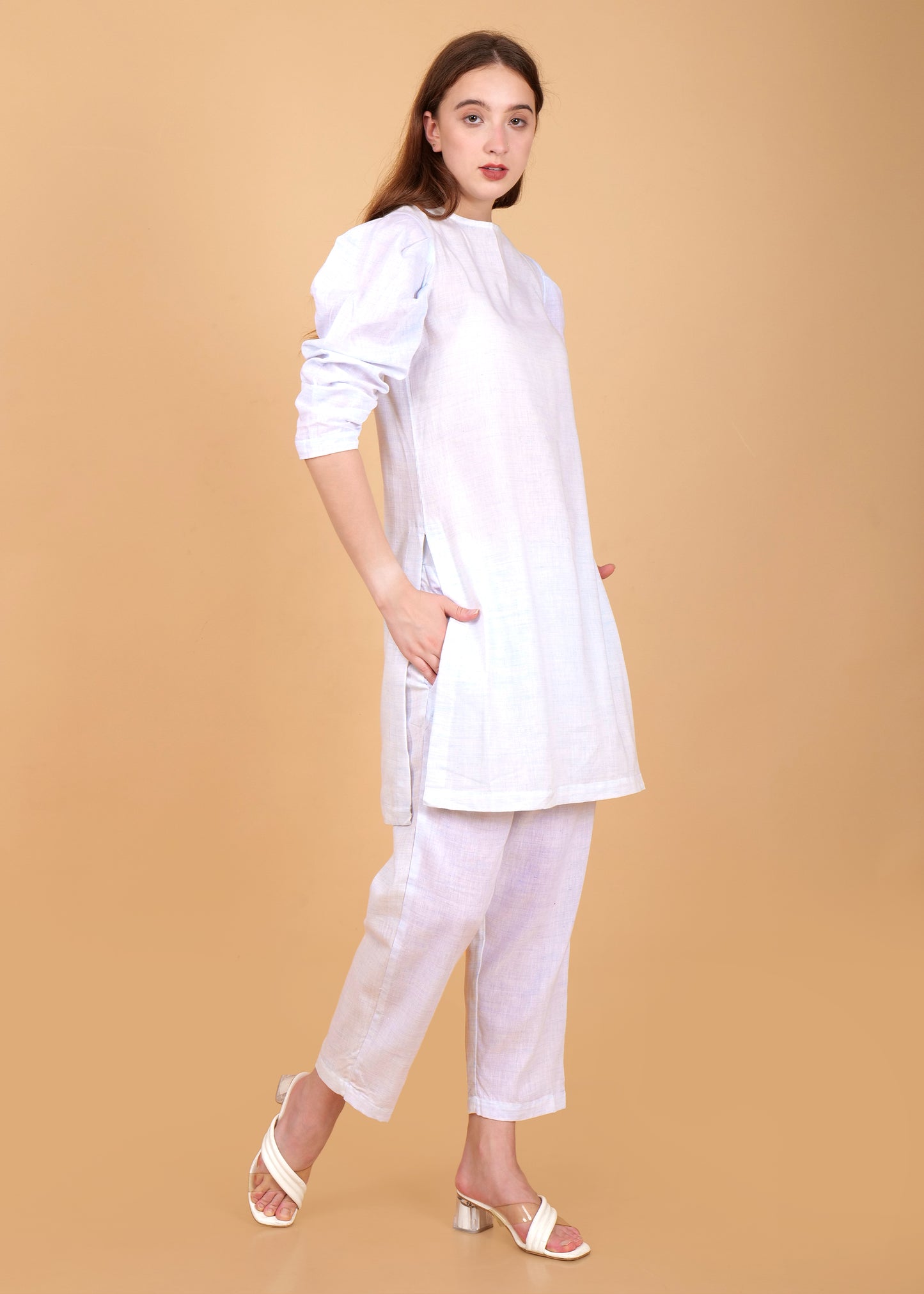 Khadi Cotton Light Blue Kurta Coord Set