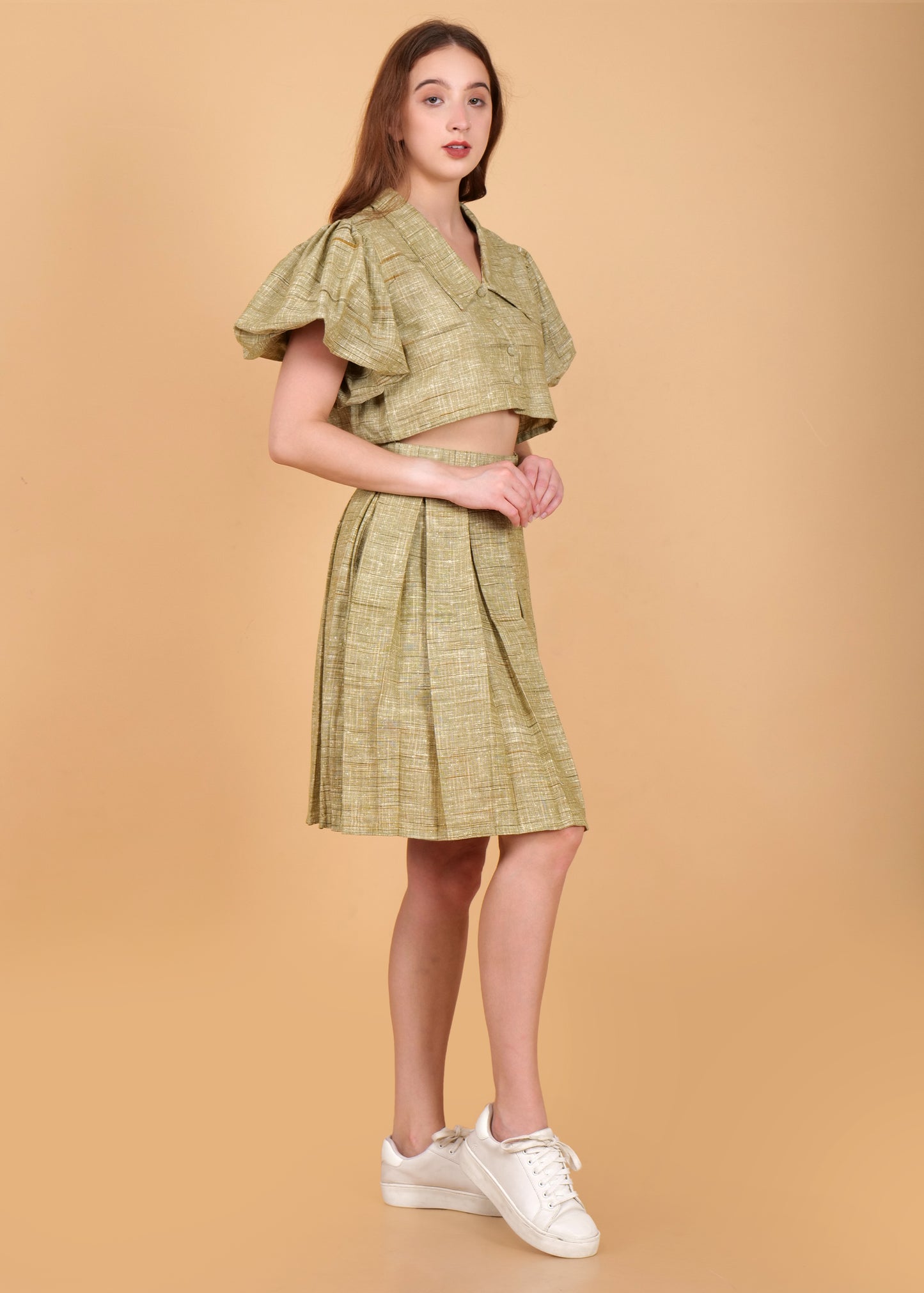 Khadi Cotton Light Green Skirt & Top Coord Set