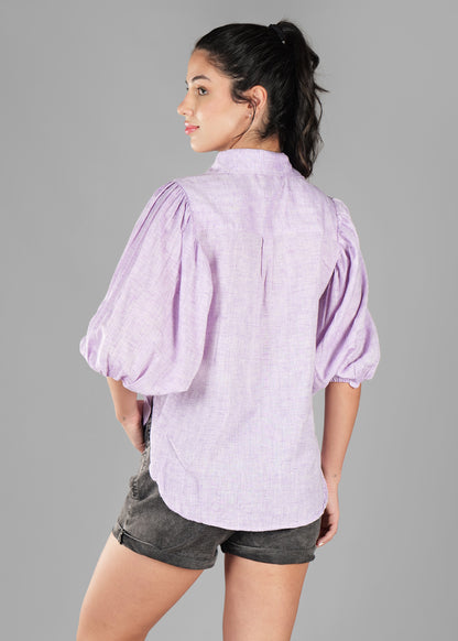 Purple Cotton Dobby Print Soft Curve Shirt