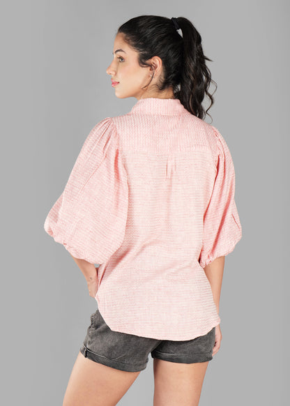 Light Orange Cotton Dobby Print Soft Curve Shirt