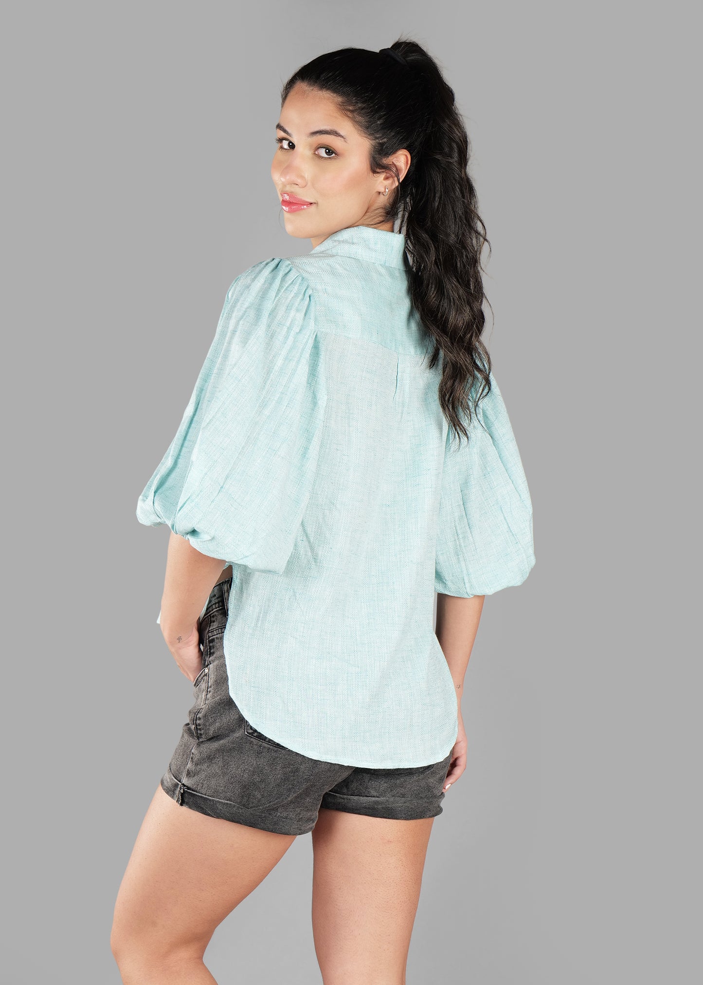 Light Sky Blue Cotton Dobby Print Soft Curve Shirt