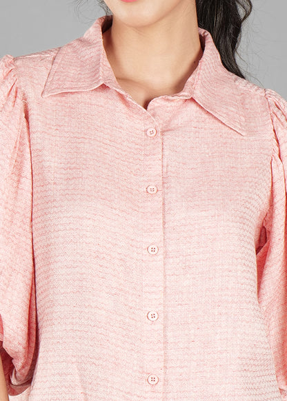Light Orange Cotton Dobby Print Soft Curve Shirt
