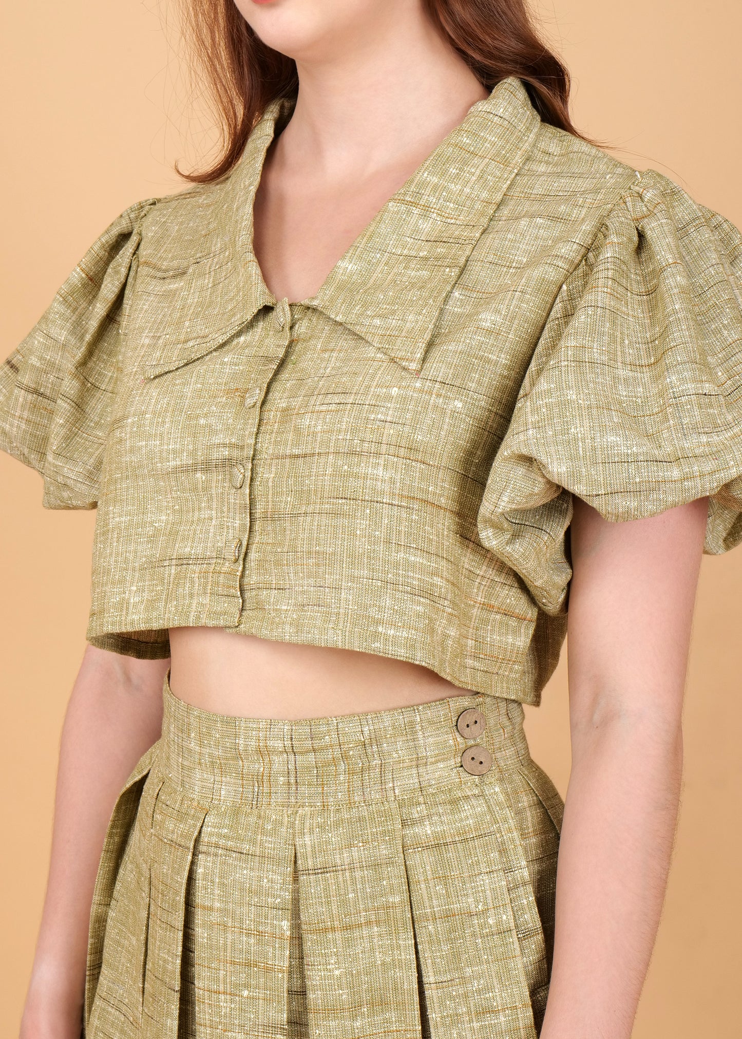 Khadi Cotton Light Green Skirt & Top Coord Set