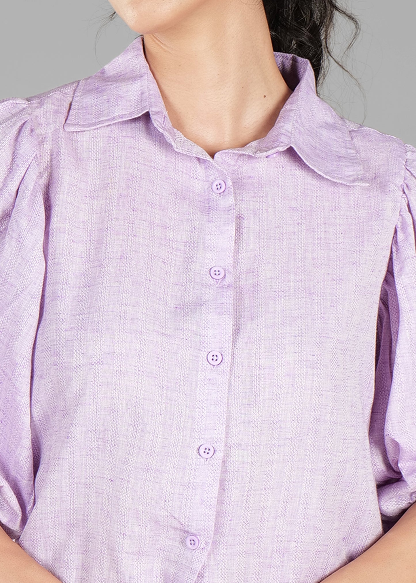 Purple Cotton Dobby Print Soft Curve Shirt