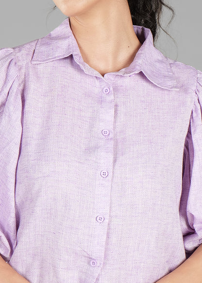 Purple Cotton Dobby Print Soft Curve Shirt