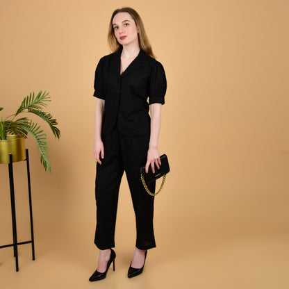 Black Pure Cotton Office Coord Set