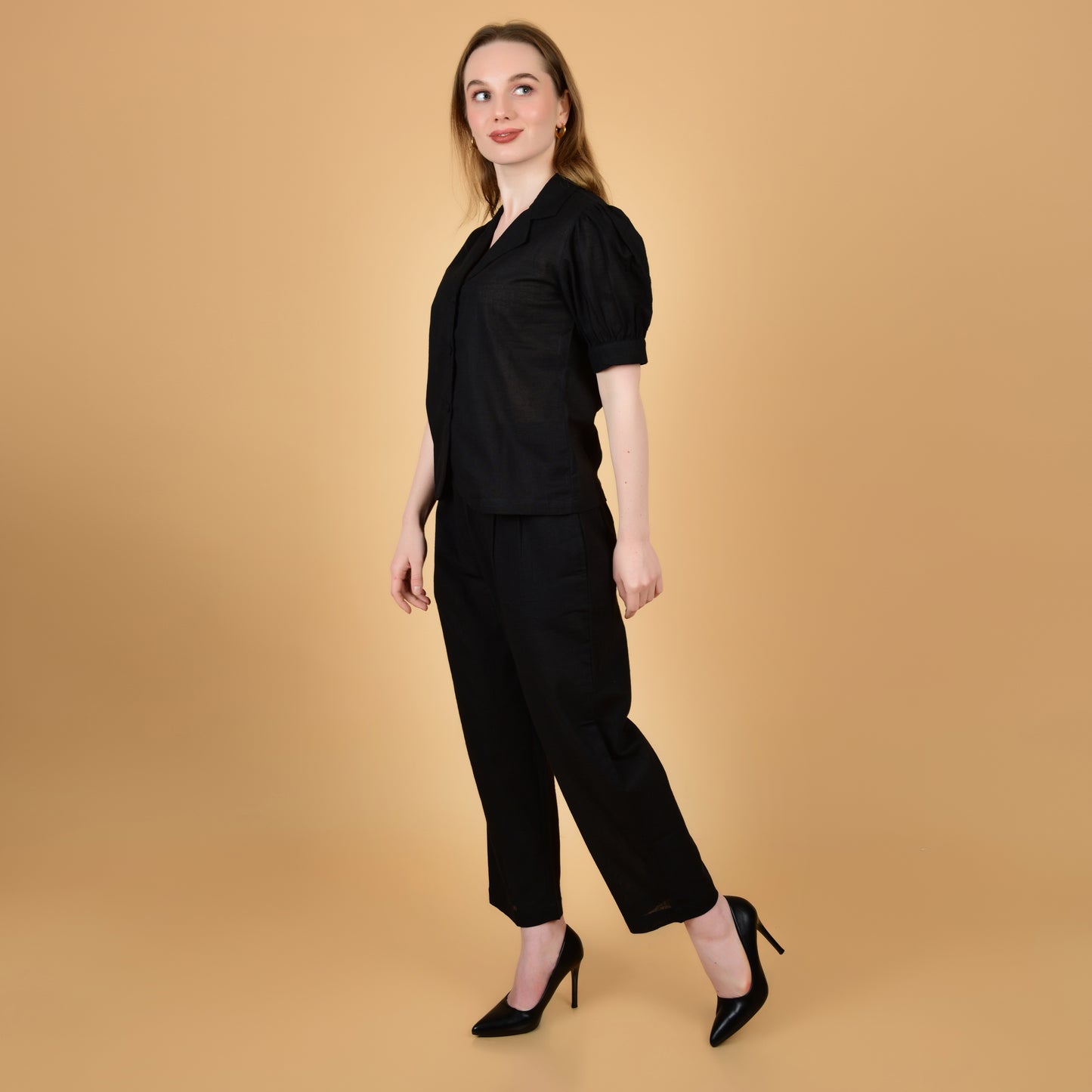 Black Pure Cotton Office Coord Set