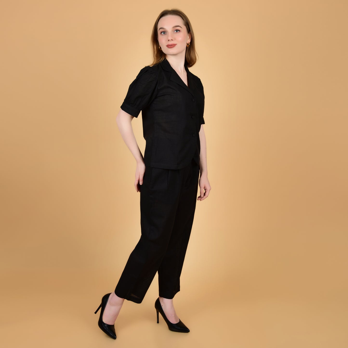 Black Pure Cotton Office Coord Set