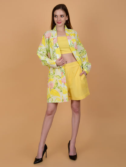 Yellow Flamingo Print Pure Cotton Shrug